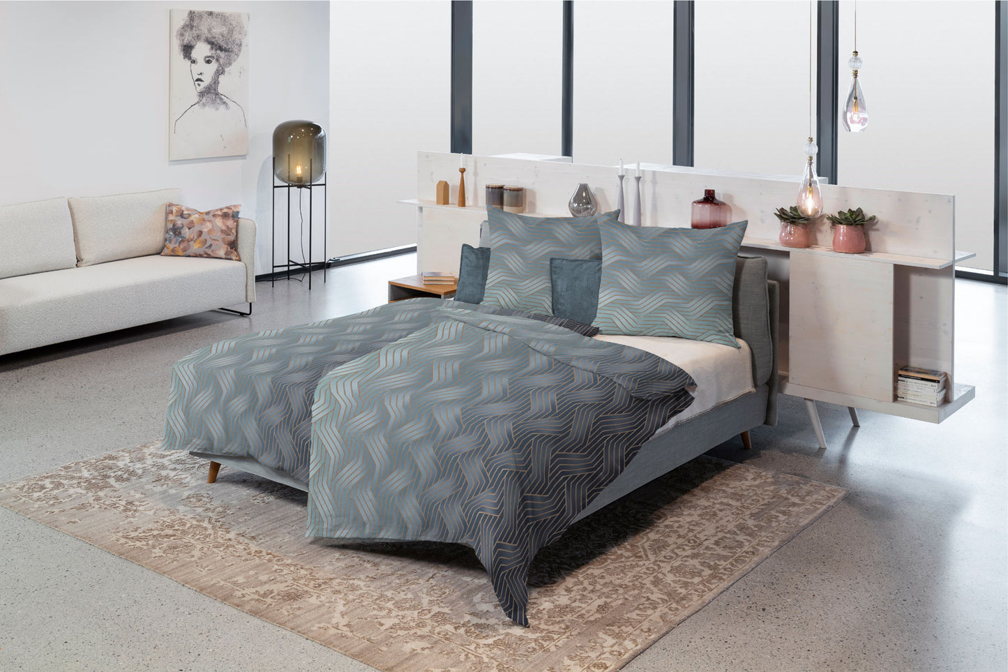 Bügelfreie Bettwäsche mit geometrischen Muster